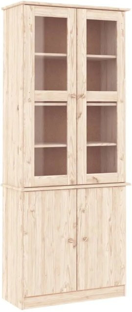 vidaXL Vitrinenschrank ALTA aus Massivholz Kiefer mit Glastüren, Beige, H x B x T: 186,5 x 77 x 35 cm - Bild 1