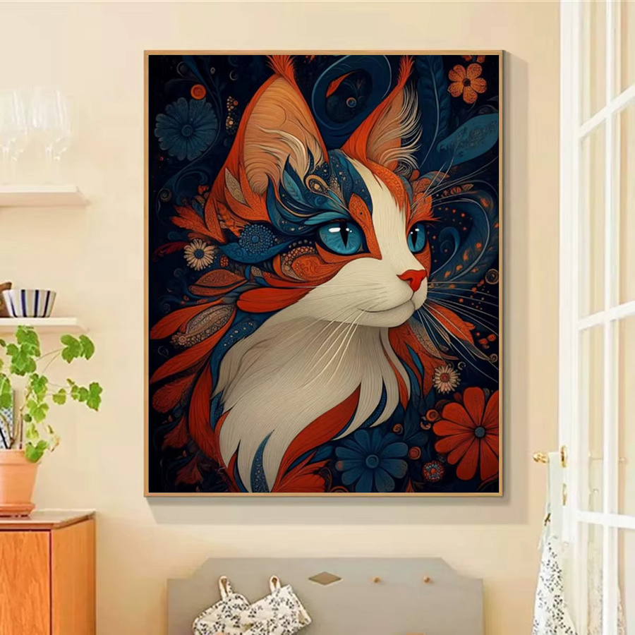 Potdemiel Diamant-Gemälde DIY Kreuzstich-Set mit niedlicher Katze und floralen Elementen in Multicolour - Bild 2