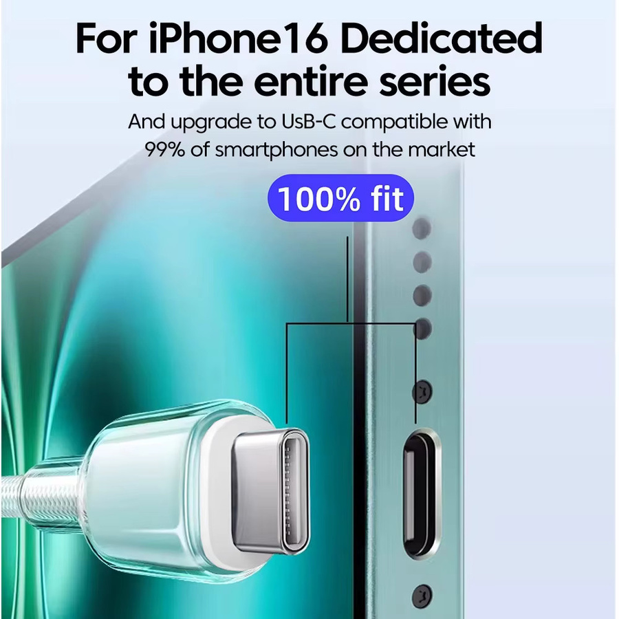 NNBILI USB-C Schnellladekabel 65 W mit Anti-Überhitzung, Dual Typ C Kabel für iPhone 16 15 Pro Max, MacBook, Xiaomi und Samsung, Transparent Pink - Bild 2