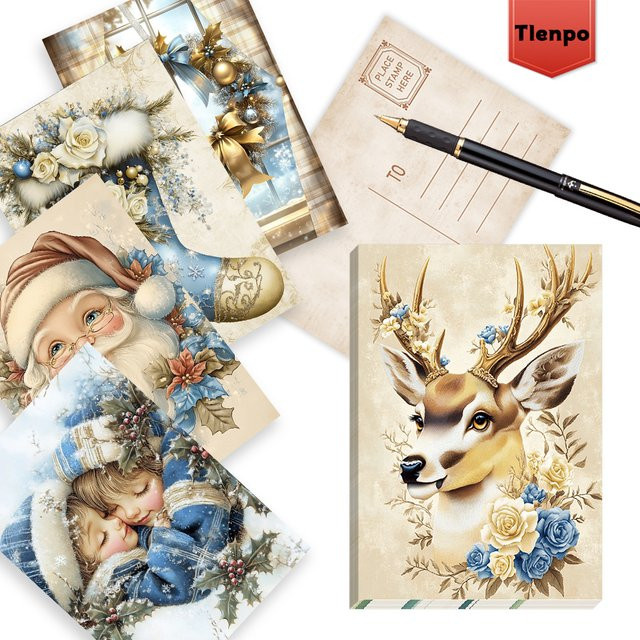 32 Vintage Weihnachtspostkarten in Blau mit Illustrationen für Weihnachten und Halloween aus Papier - Bild 1