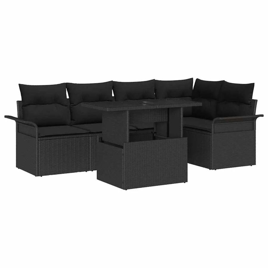vidaXL Garten-Sofa-Set aus Poly Rattan in Schwarz, 6-teilig mit Kissen und Tisch - Bild 2