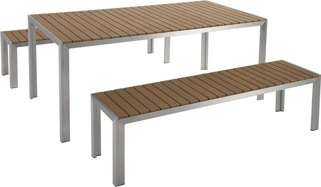 Beliani Gartentisch Set NARDO im Industrial Design, Farbe: Heller Holzfarbton und Silber, B/T/H: 180 x 90 x 75 cm - Bild 1