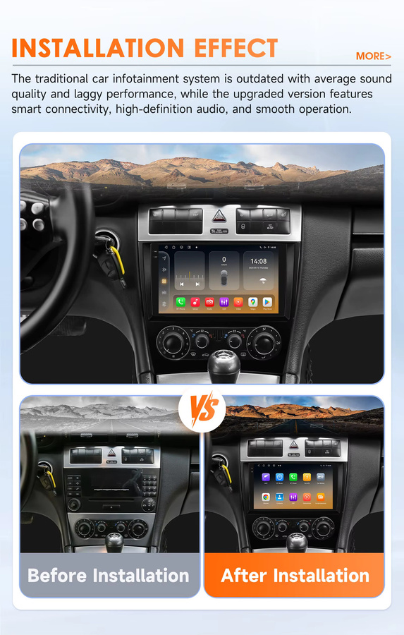 OSSURET 9 Zoll Android 15 Autoradio für Mercedes-Benz C-Klasse W203 und CLC-Klasse W203, 2 DIN Head Unit mit DSP, SWC, Wireless CarPlay, Android Auto und 4G LTE, Schwarz - Bild 4