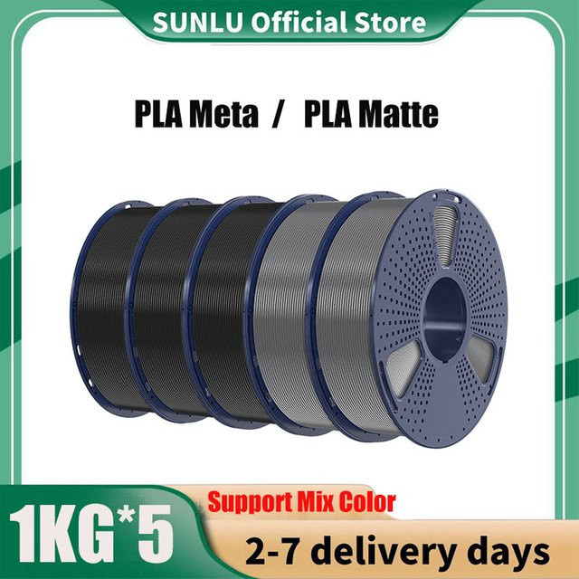 SUNLU PLA Meta/Matt 3D-Filament Set, 5 Rollen à 1 kg, Durchmesser 1,75 mm, für FDM-Drucker - Bild 1