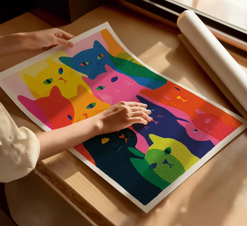 Modernes Regenbogen Katzen Poster von SHENCHEN als abstrakte Wandkunst in Multicolor - Bild 4
