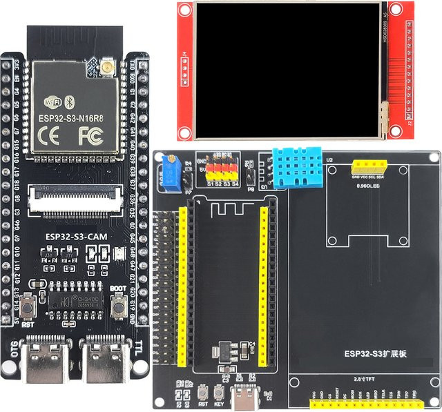 ESP32 S3 N16R8 CAM Entwicklungsboard-Kit mit 2,8 Zoll Display, 16 MB Flash, 8 MB PSRAM, USB-C und WLAN in Schwarz - Bild 1