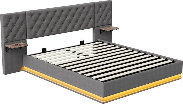 PXloue Polsterbett Grau mit Bettkasten, LED-Beleuchtung und USB-Ladeanschluss, B/T: 140 x 200 cm - Bild 1