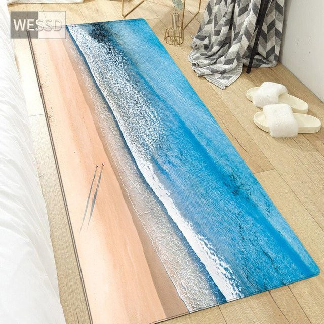 ZZ HOME 3D-Wellen-Teppich mit Meeres-Motiv in Blau, rutschfest, B/T: 90 x 60 cm - Bild 1