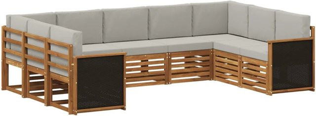 vidaXL Ecksofa Set in L-Form aus Massivholz Akazie mit Kissen in Grau und Natur - Bild 1