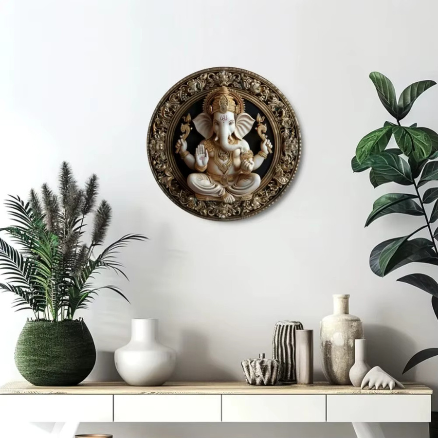 Potdemiel Vintage Aluminiumschild Indischer Elefantengott Runde Metallwandkunst - Bild 5