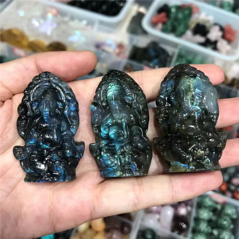 Handgeschnitzte Elefanten-Dekoration aus Labradorit und lila Lepidolite von sisterstone - Bild 1