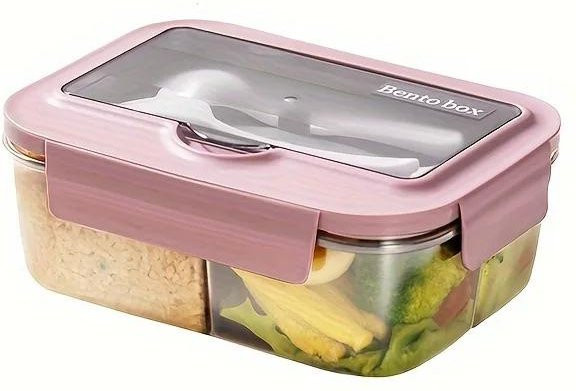 Yiran Furniture Bento-Box Lunchbox im nordischen Stil mit Facheinteilung und Besteck, mikrowellengeeignet und auslaufsicher, in Pink, Blau oder Grau - Bild 1