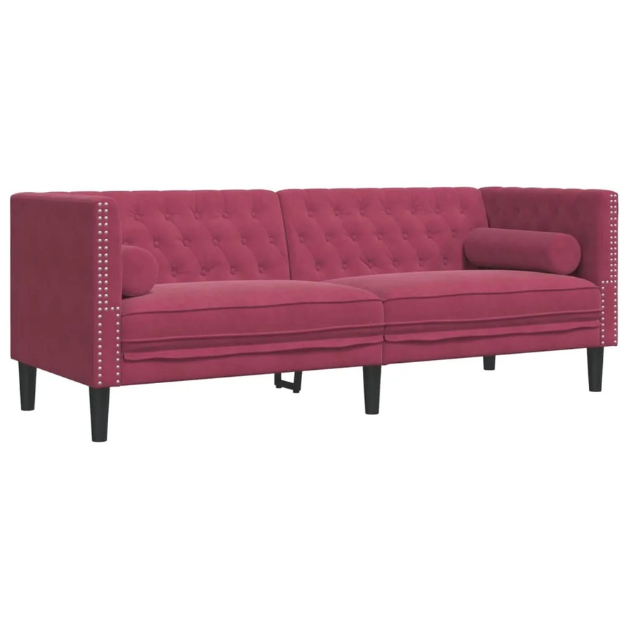 vidaXL Chesterfield-Sofa 3-Sitzer aus Samt in Rot mit Nackenrollen und Zierkissen, B/T/H: 194 x 74,5 x 70,5 cm - Bild 2