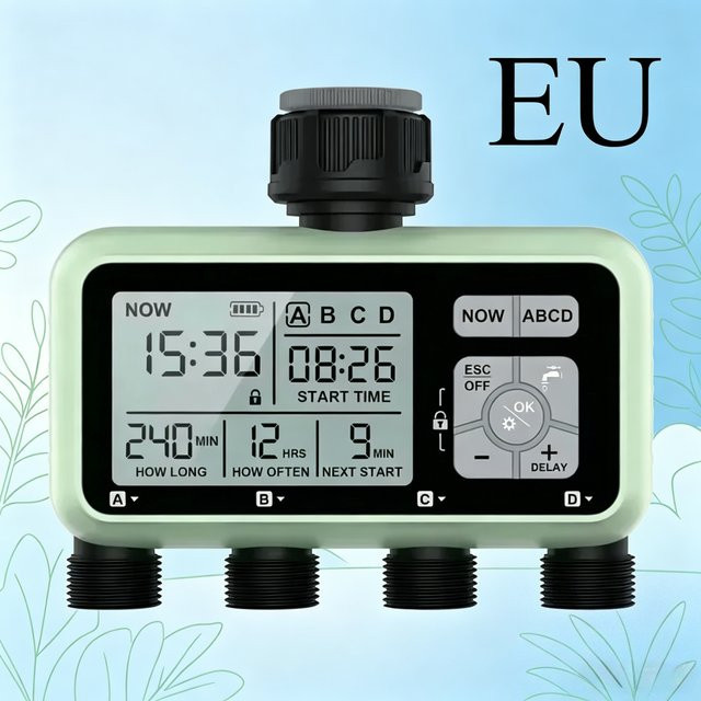 Automatischer Gartenbewässerungscomputer mit LCD-Display und 4 Zonen sowie EU-Stecker - Bild 1