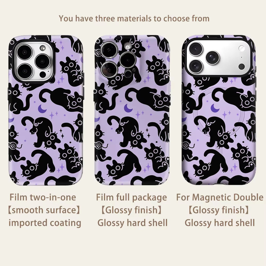 Mystic Black Cat Magnetische Handyhülle für Apple iPhone 17 16 15 14 13 Pro Max Plus in Schwarz und Lila, robuste Doppel-Schicht-Hülle - Bild 2