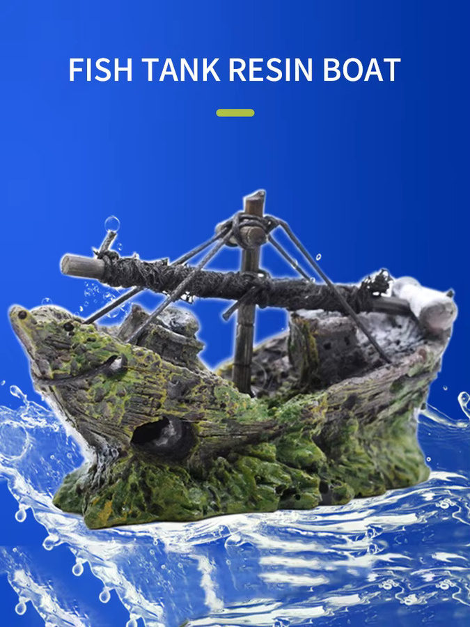 Aquarium Schiffswrack Piratenschiff Ornament aus Harz in Braun für deine Unterwasserlandschaft - Bild 5
