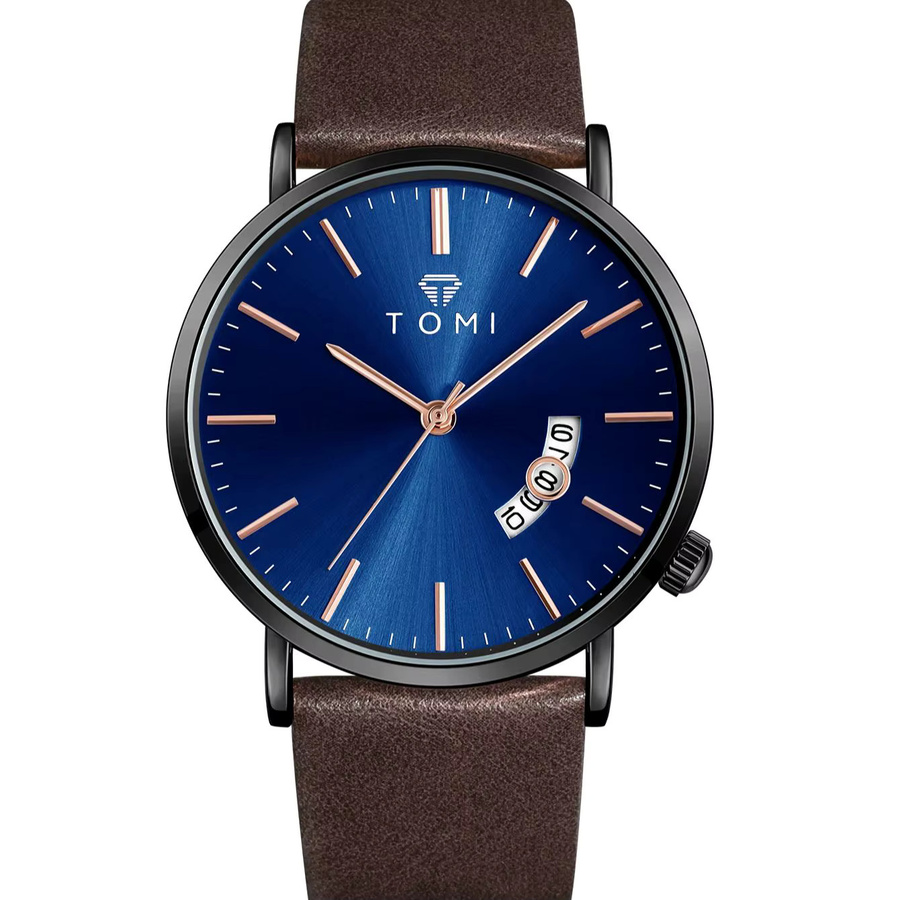 TOMI Armbanduhr Quarz, Lederarmband, Blau, Herren - Bild 6