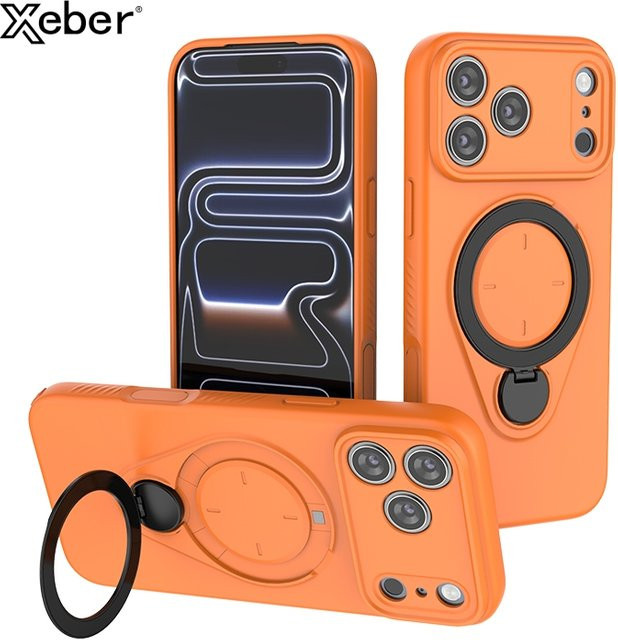 Xeber Magnetische Silikon-Handyhülle mit drehbarer Halterung und Magsafe Kickstand für iPhone 17 16 Pro Max Plus Air in Grau - Bild 1