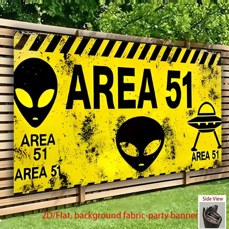 Xinghonghui Area 51 Alien UFO Warnbanner Hintergrund aus Polyester, Gelb und Schwarz, B: 230 cm, H: 180 cm - Bild 3