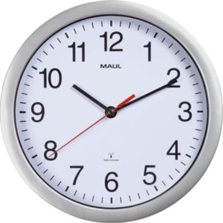 Maul MAULrun Funk Wanduhr rund in Silber-Weiß-Schwarz mit Durchmesser: 25,2 cm