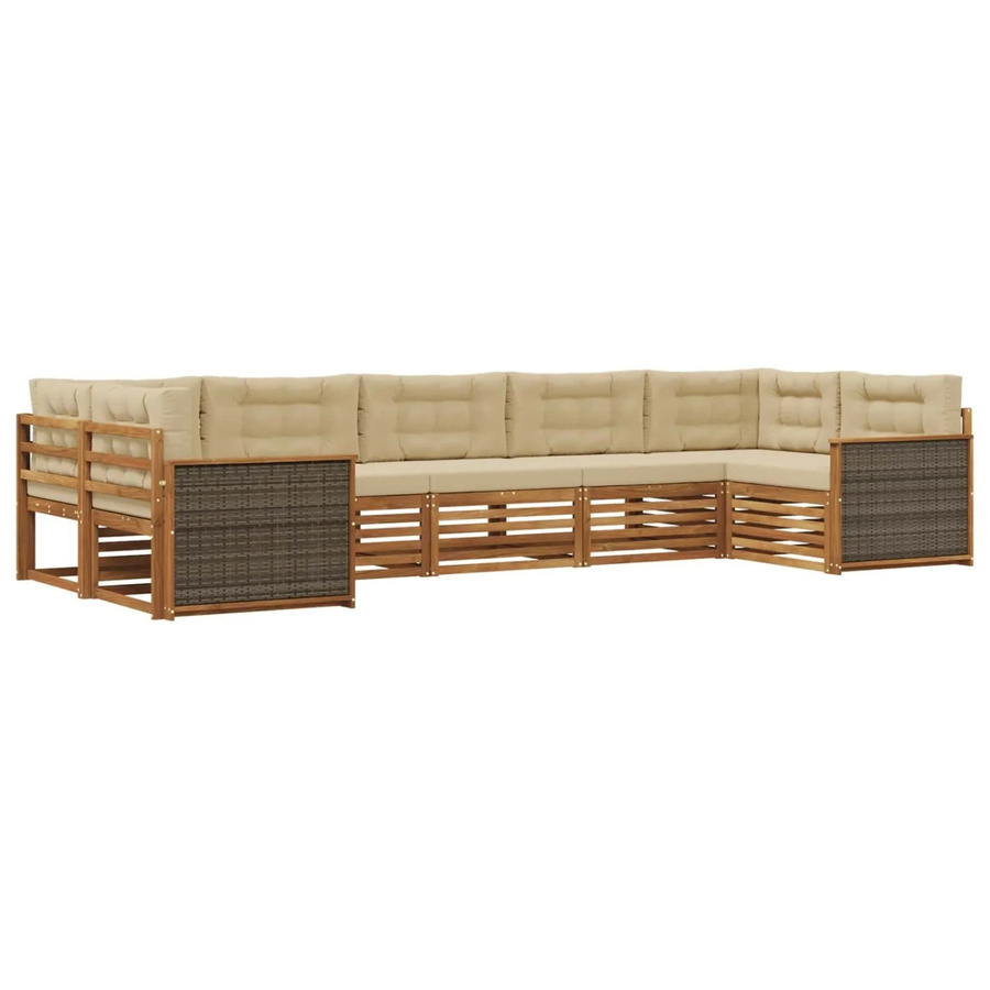vidaXL Outdoor-Sofagarnitur aus Akazienholz in L-Form mit Kissen, Farbe Natur und Beige - Bild 2