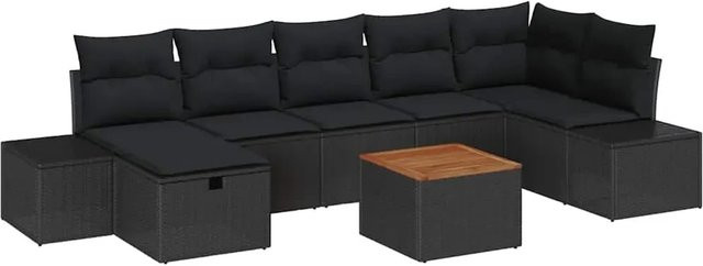 vidaXL Garten-Sofa-Set aus Polyrattan in Schwarz, 8-teilig mit Kissen und Staufunktion - Bild 1