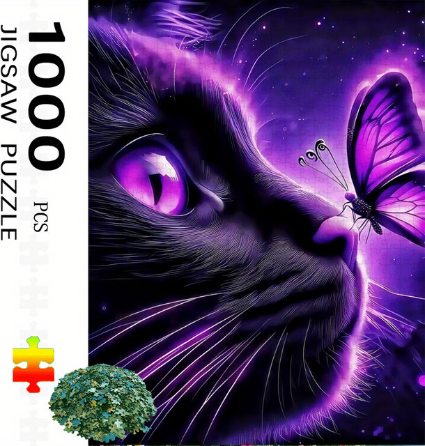 AZNM Kosmischer Schmetterling mit schwarzer Katze, Puzzle, 1.000 Teile - Bild 1