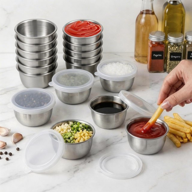 Willstar Saucenschälchen aus Edelstahl in Silber, Set mit 12 oder 6 Stück, Mini-Gewürschälchen für Dressing und Saucen, Füllmenge: 41 ml (1,4 Unzen) - Bild 1
