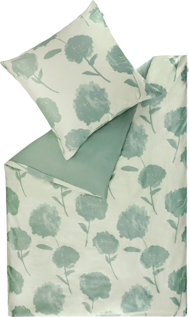 Bettwäsche BLOOM von STOECKEL & GRIMMLER aus Mako-Satin in Grün und Türkis mit grafischem Nature-Design, Bettbezug B: 155 cm, H: 220 cm und Kissenbezug 80 x 80 cm - Bild 1