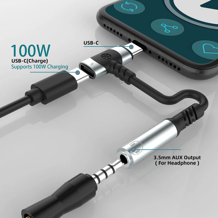 HOMEFISH 2-in-1 USB-C-auf-3,5-mm-Audio-Adapter mit 100 W PD Schnellladefunktion und Aux-Mikrofonanschluss für dein Smartphone und Tablet - Bild 5