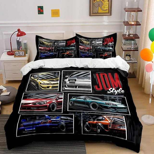 Bettwäsche-Set mit Japanischem Modifizierten Autos Design in Schwarz, 3D-Druck, Polyester, B/H: 180 x 210 cm - Bild 1