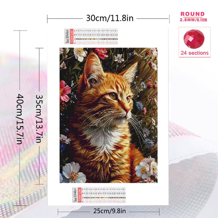 Momoart Diamantmalerei Katze mit Blumen DIY Handwerk Kit, Multicolour, B/H: 30 x 30 cm - Bild 2