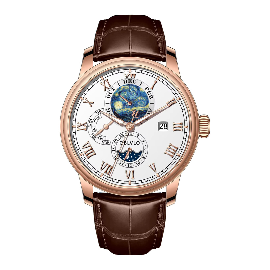 OBLVLO Automatik-Armbanduhr, Leder, Weiß, Herren - Bild 6