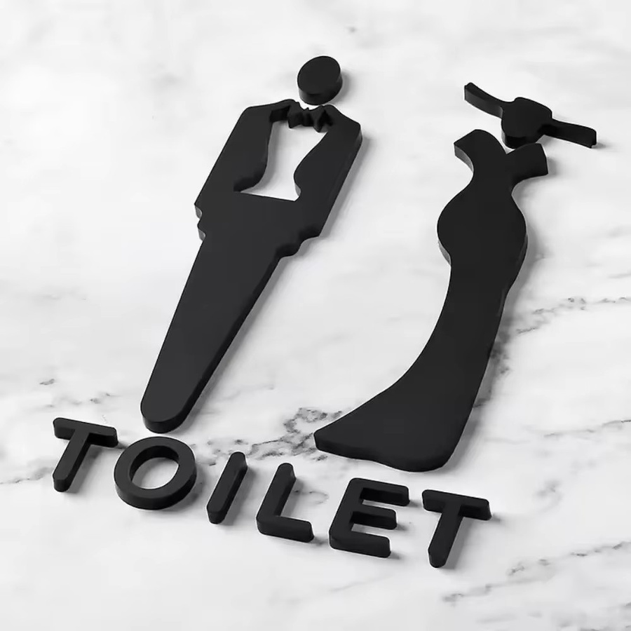 HELLOYOUNG WC-Wandschild aus Acryl in Schwarz für Badezimmer und Toiletten im modernen 3D-Design - Bild 4