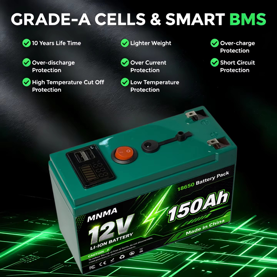 MNMA 12V 150Ah LiFePO4 Batterie mit integriertem BMS in Grün für Solar, Wohnmobil und Boot - Bild 5