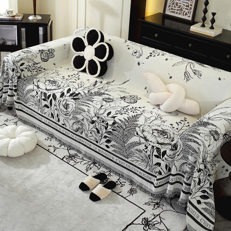 Chenille-Jacquard Sofaüberwurf mit floralem Muster in Weiß, rutschfeste Sofadecke zum Staubschutz und gegen Katzenkratzer, B/H: 130 x 180 cm - Bild 4