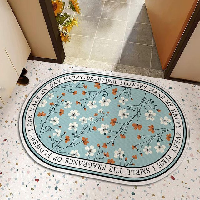 Rutschfeste Diatom-Mud Fußmatte mit floralem Design in Blau, B/B: 40 x 60 cm - Bild 1