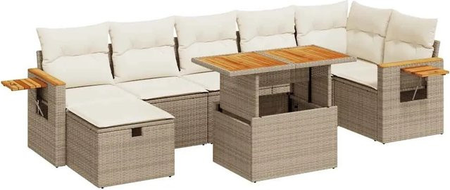 vidaXL 5-tlg Garten-Sofagarnitur L-Form aus Poly-Rattan in Beige mit Kissen und pulverbeschichtetem Stahlgestell - Bild 1