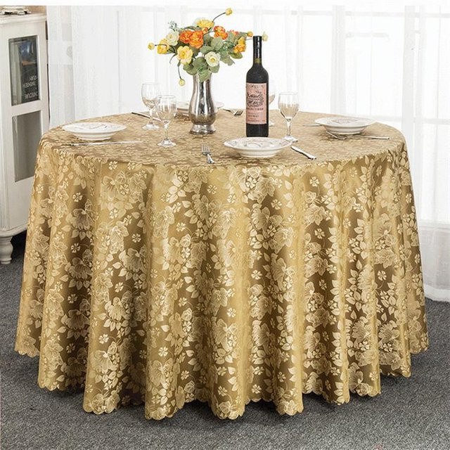 Runde Satin-Tischdecke mit Blumendruck von STOLZE ROSE in Gold, wasserabweisend, Durchmesser: 120 cm - Bild 1