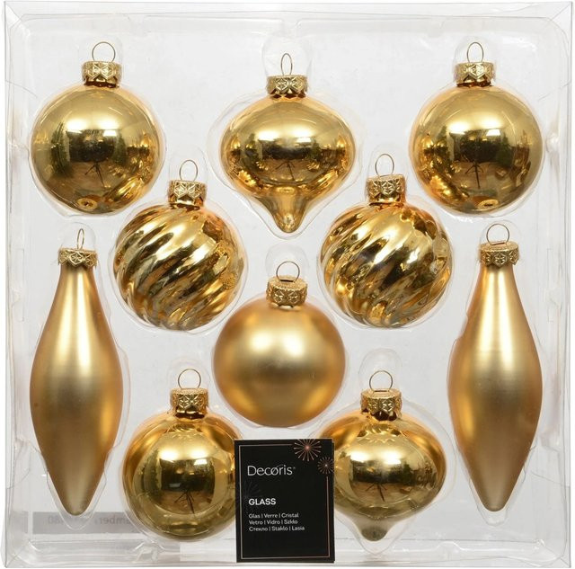 Decoris Weihnachtskugeln aus Glas in Hellgold, 10-teiliges Set - Bild 1