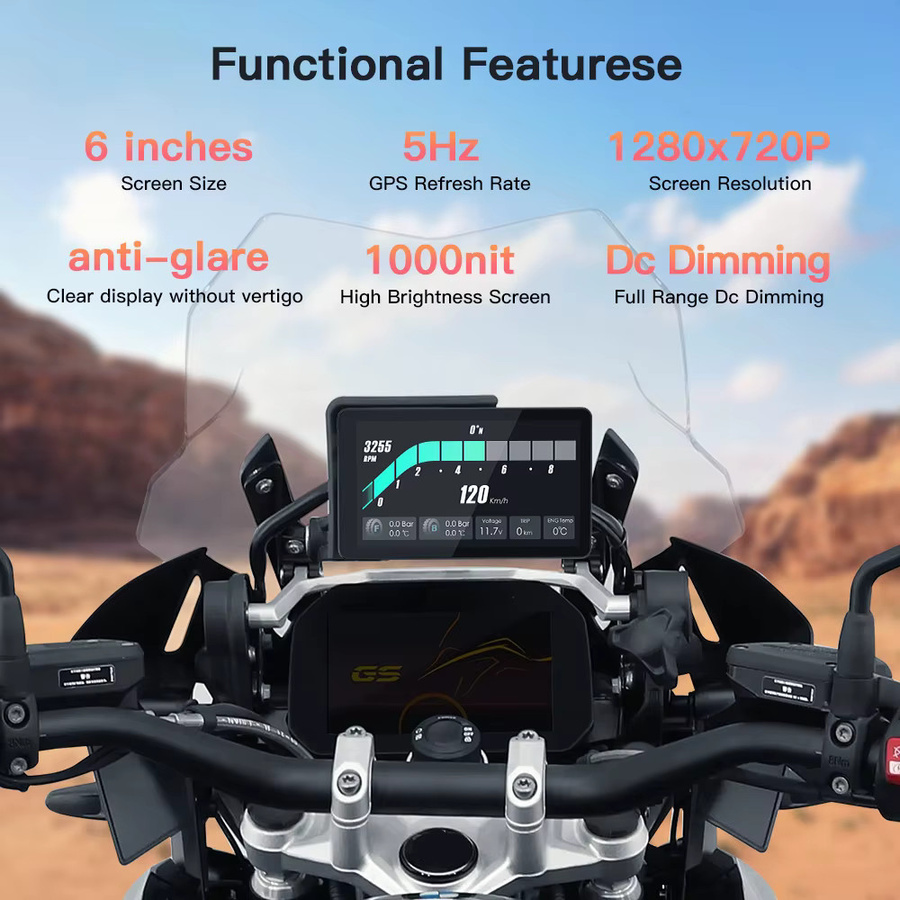 CARABC Motorrad-Navigation mit 6 Zoll Bildschirm, kabelloses CarPlay und Android Auto, Schwarz, passend für BMW F750GS, XR, M1000, R1200GS, R1250GS, R1300GS und S1000XR - Bild 3