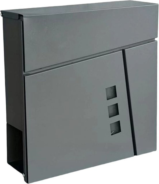 Wetterfester Wandbriefkasten aus Eisen von Relaxdays mit Zeitungsfach und Schloss in Anthrazit, B/T/H: 37,5 x 37 x 10,5 cm - Bild 1