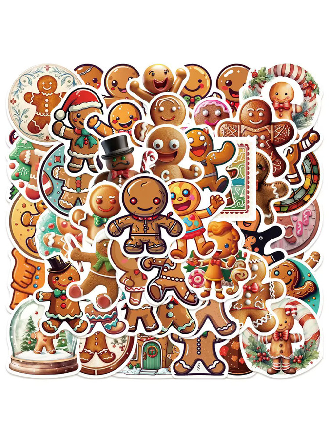 50-teiliges Set niedliche Weihnachts-Lebkuchenmann-Aufkleber von BulingBulingStickers Store in Multicolor für Notizbücher, Laptops und Handyhüllen - Bild 4