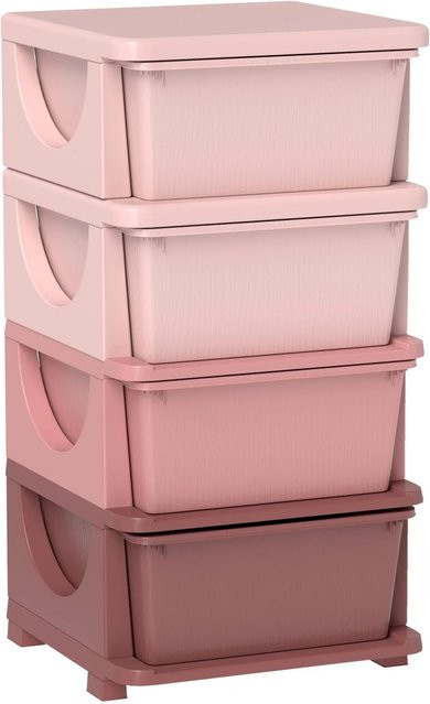 HOMCOM Schubladenschrank für Kinder aus Kunststoff in Rosa mit vier Ebenen, B/T/H: 37 x 37 x 76 cm - Bild 1