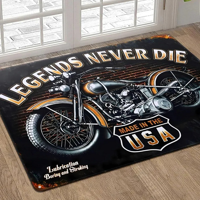 VIKAMA Fußmatte mit Retro-Motorrad-Design, rutschfester Eingangsteppich aus Polyester, B/B/H: 60 x 40 x 1 cm, Mehrfarbig - Bild 1