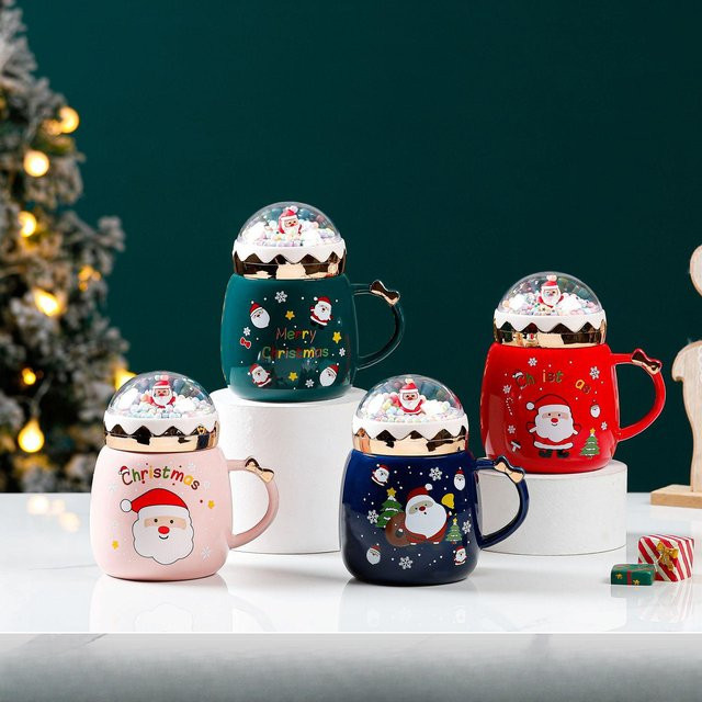 Weihnachtstasse aus Keramik mit Weihnachtsmann-Motiv von Yiran Furniture, weiß, 450,5 ml - Bild 1