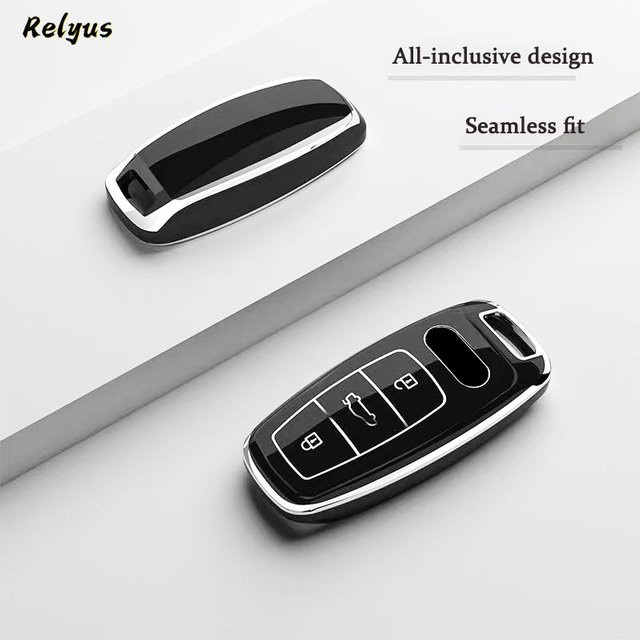 Relyus TPU Autoschlüsselhülle für Audi A3 A4 B9 A6 A7 A8 C8 E-tron Q5 Q8 D5 SQ8 in Schwarz - Bild 1