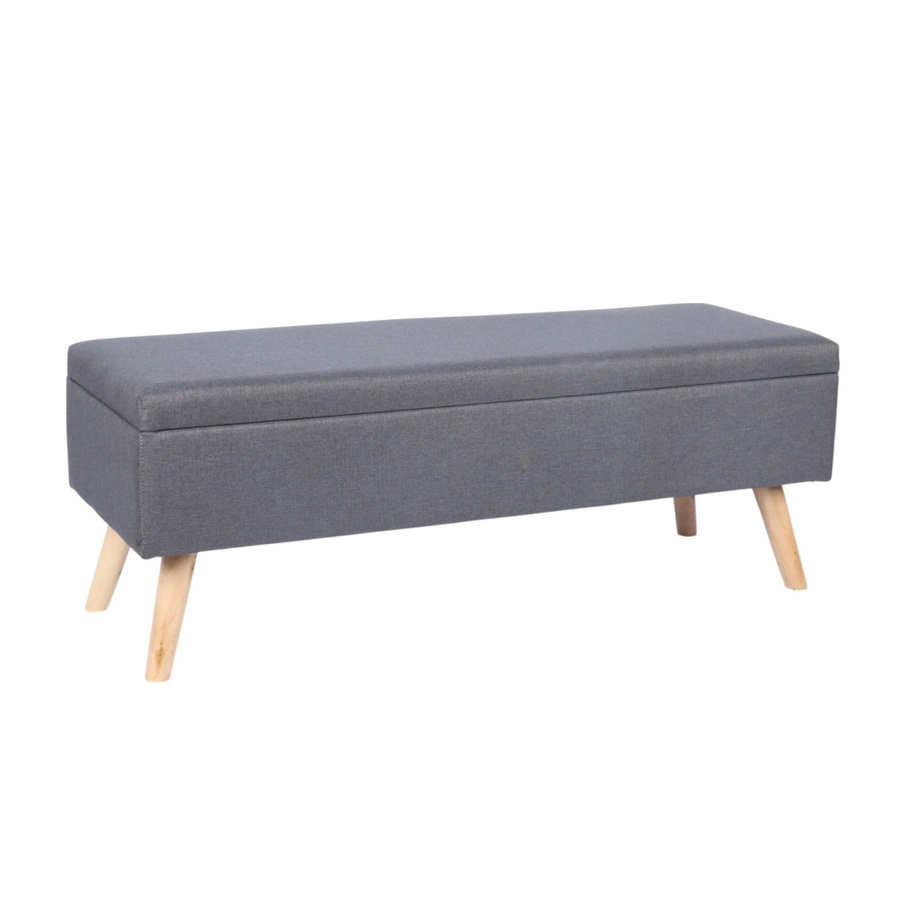 Relaxdays Sitzbank aus Eukalyptusholz und MDF, grau, Leinenoptik gepolstert, klappbar, B/T/H: 110 x 40 x 40 cm - Bild 2