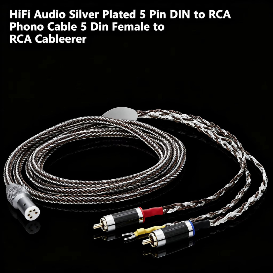 Preffair 5-Pin-DIN zu 2RCA Phono-Kabel, OCC versilbertes Tonarmkabel in Silber mit RCA-Stecker und Erdungsdraht - Bild 2