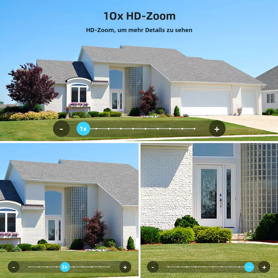 Abuntu WiFi Außenüberwachungskamera mit 20MP, 10K Auflösung, 10X Digitalzoom, Vierobjektiv-System und Menschenerkennung in Schwarz - Bild 3